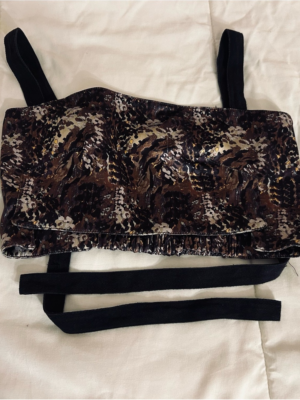Animal Print Cropped Tank Top with Tie Back - Brown/Black